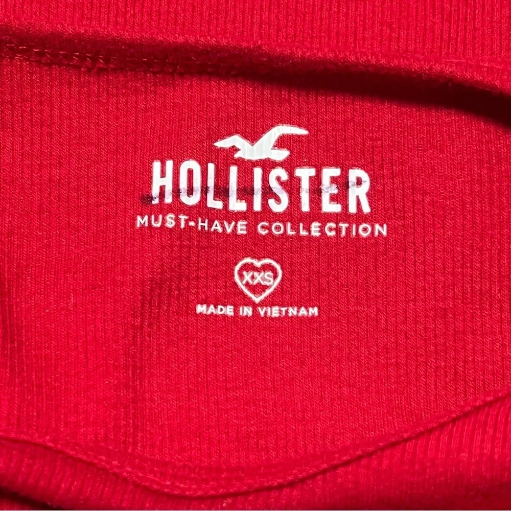 Hollister Ruffle Hem Red Short Sleeve T-Shirt | XXS | Crew Neck - Picture 6 of 6